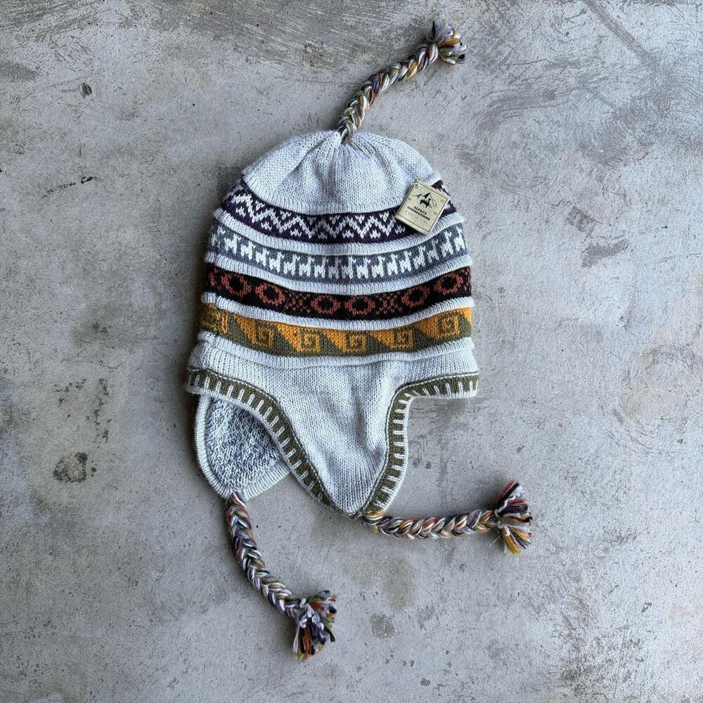 Vintage Alpaca Connection Handmade Peruvian Chullo Earflap Beanie Hat